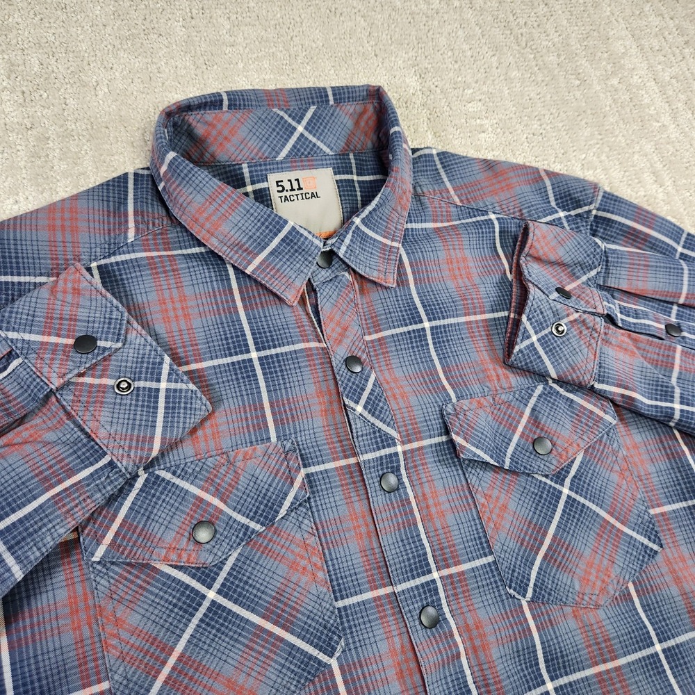 511 Tactical‎ Shirt Men Large Gunner RAPIDraw EDC Snap Button Up Plaid CCW
